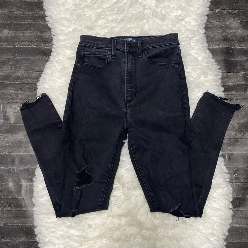 ABERCROMBIE & FITCH ULTRA HIGH RISE SUPER SKINNY ANKLE JEANS GRUNGE WHIMSIGOTH